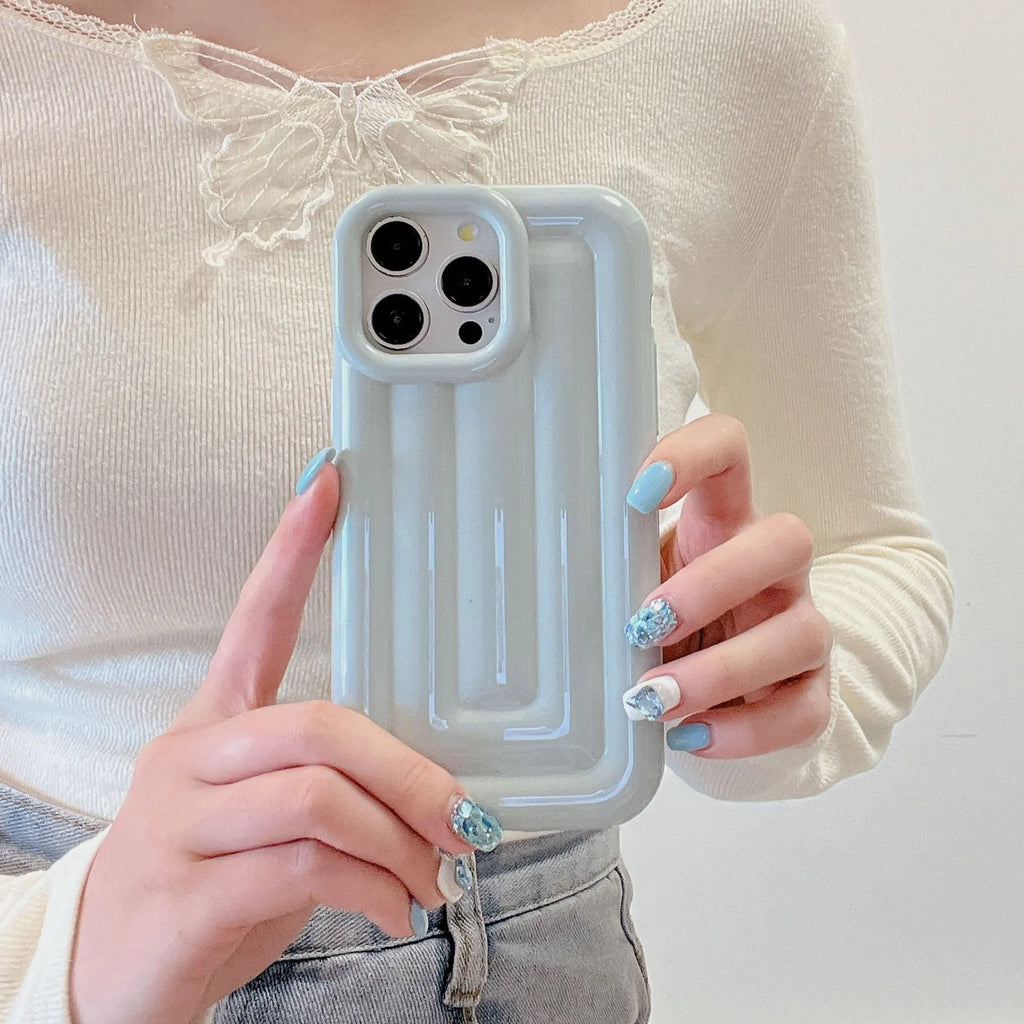 TPU electroplated three-dimensional striped phone case for iPhone 11–14 series in cream white colour