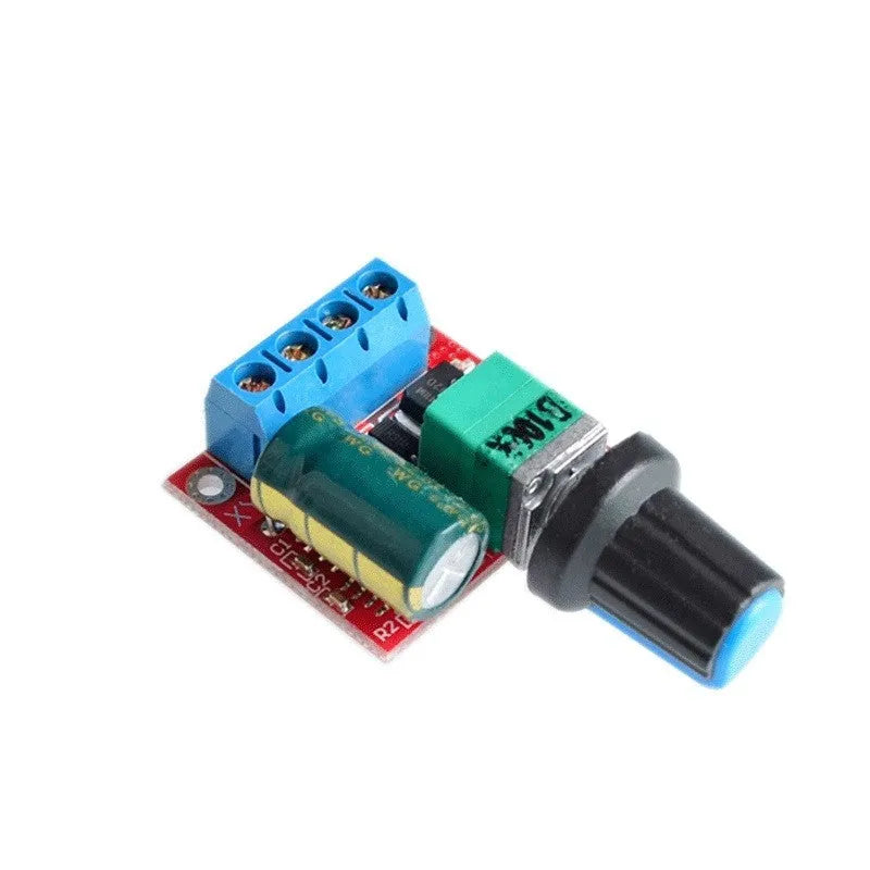 PWM DC motor speed governor with knob and switch, showing compact size.