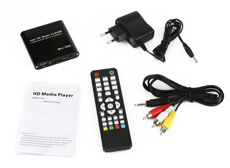 Compact black 1080P HDMI media player with USB and SD card slots