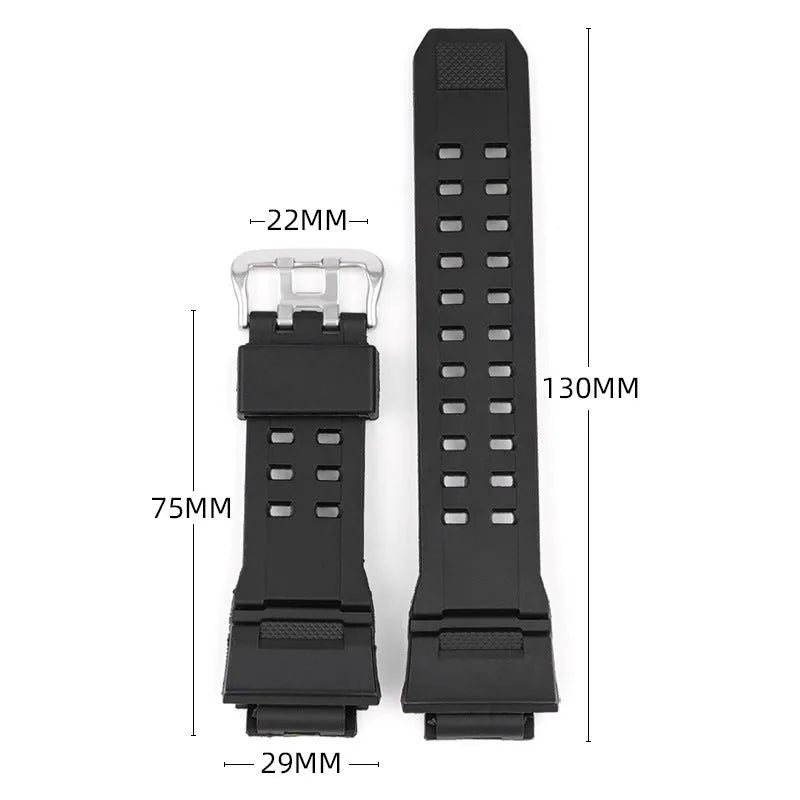 Camouflage pattern TPU watch strap with silver buckle on a watch case.