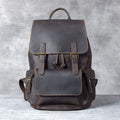 Retro crazy horse leather backpack in brown with denim lining and double shoulder straps