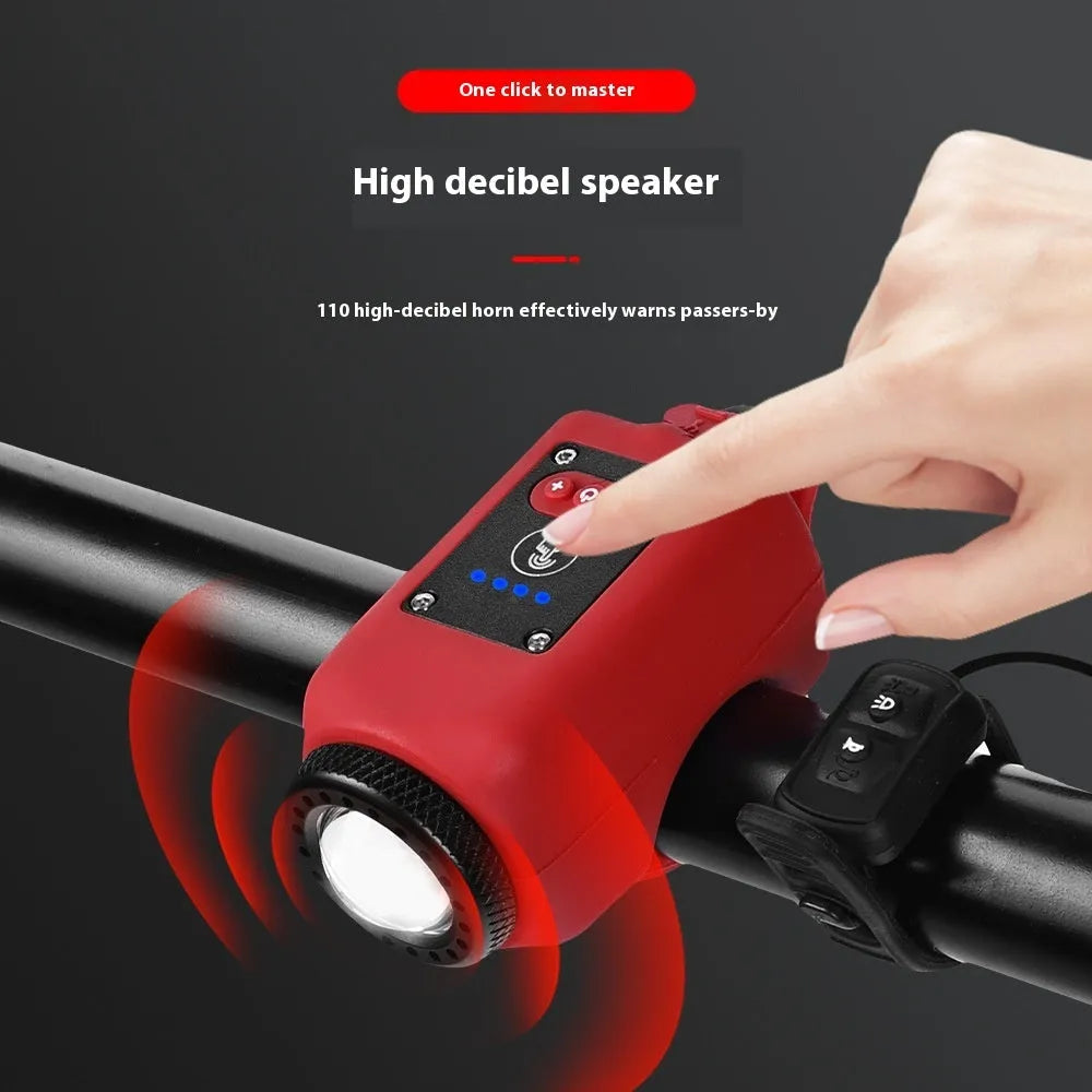 Bicycle horn light with 12 COB wicks, 250 lumens, 110dB speaker, IPX5 waterproof, USB rechargeable, black