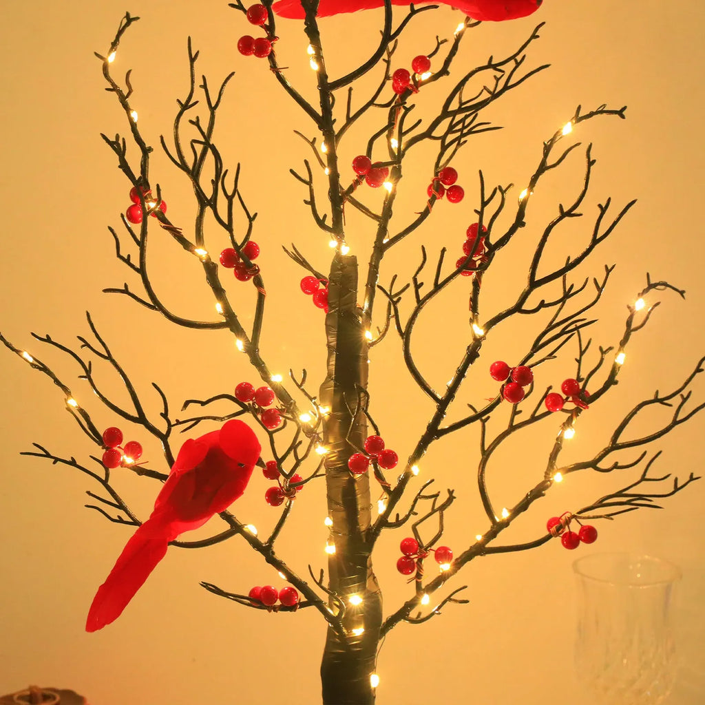 Luminous red bird winding tree lamp with 60 lights on a 53cm plastic frame, festive indoor decoration