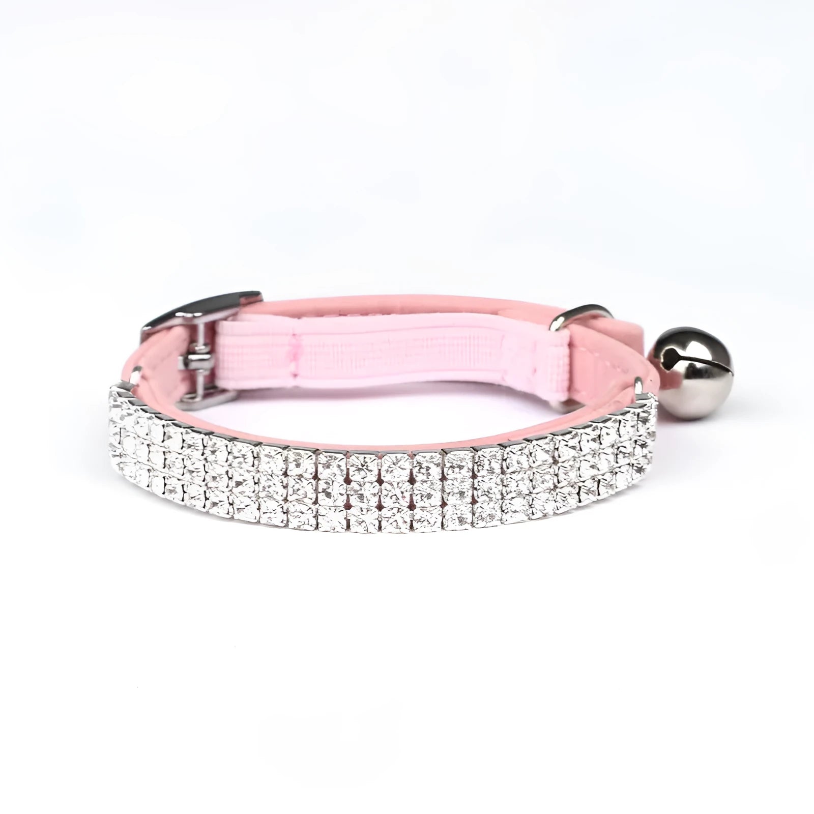 Velvet cat collar with rhinestones in red, blue, purple, black, or pink, showing adjustable buckle.