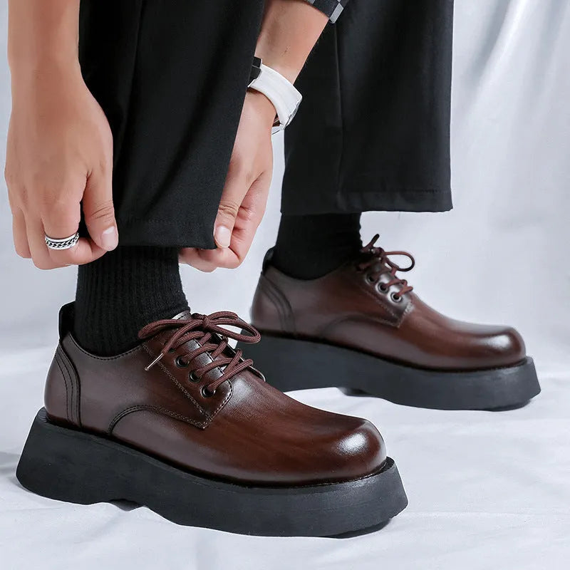 Men's large head leather shoes, cowhide upper, rubber sole, low-top, black or dark brown, sizes 38-44
