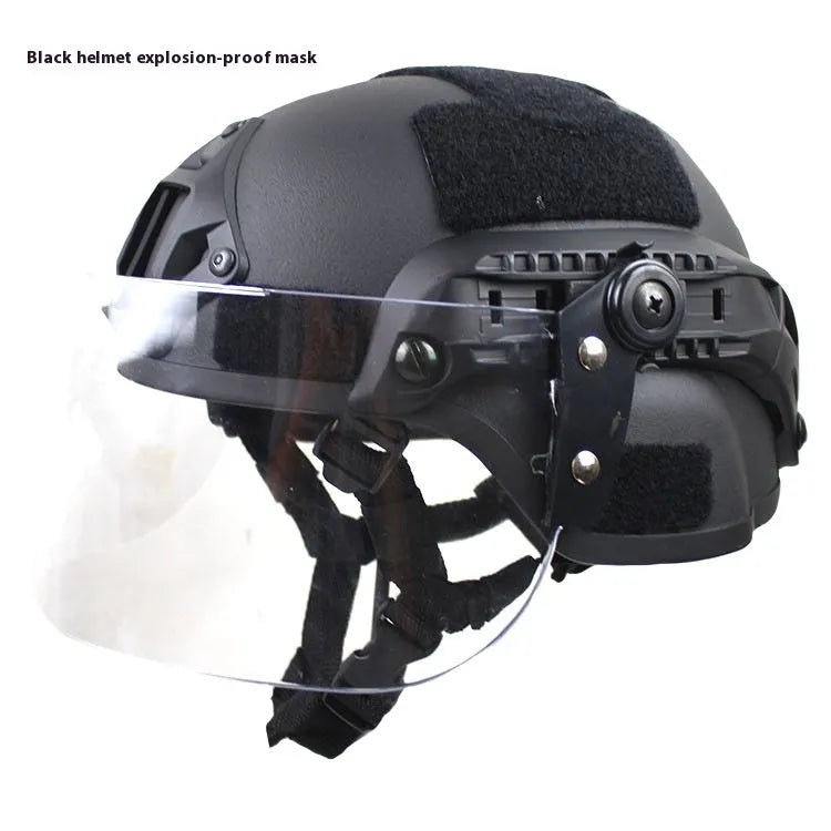 Transparent anti-riot tactical helmet with explosion-proof visor in Army Green colour.