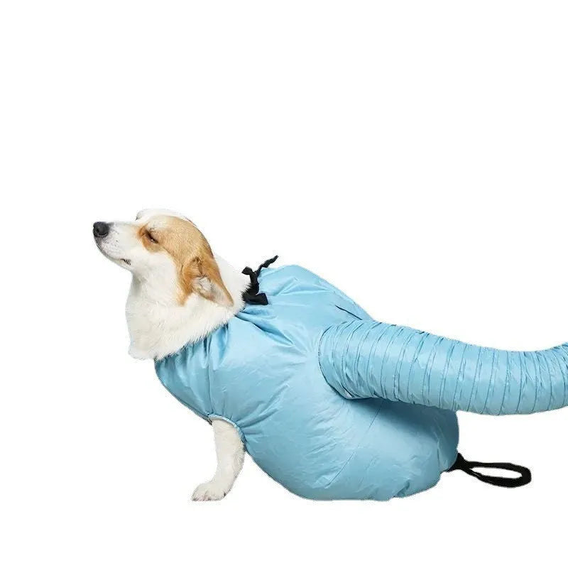 Blue automatic dog drying bag made from high-density Oxford cloth with silver-plated film lining, suitable for small to large dogs