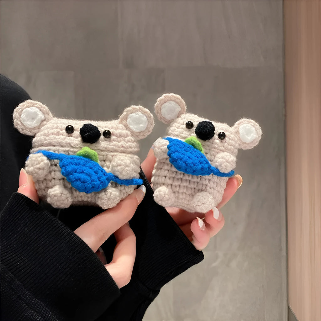 Hand-knitted koala bear design protective cover for Apple AirPods case.