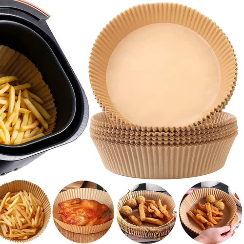 Round white disposable parchment paper liner for air fryer with a 4.5cm edge.