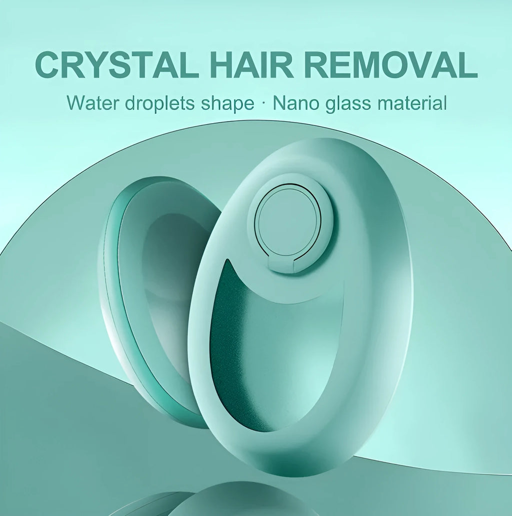 CJEER crystal hair removal device showing nano-glass surface and metal finger ring on compact flat tool