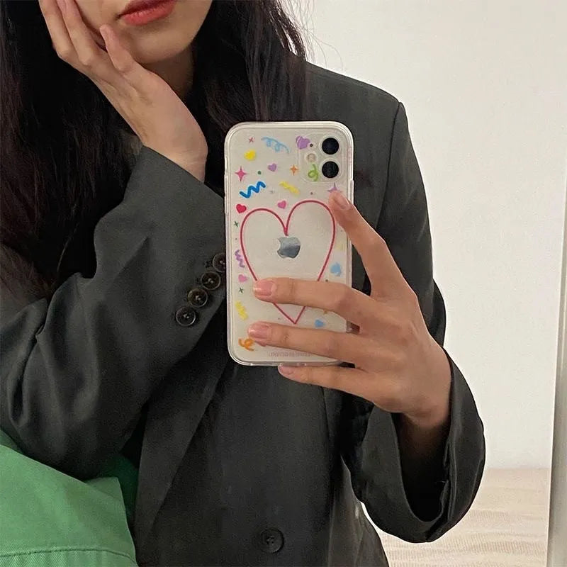 Transparent Love picture TPU phone case for iPhone, all-inclusive with anti-wear and anti-fall functions