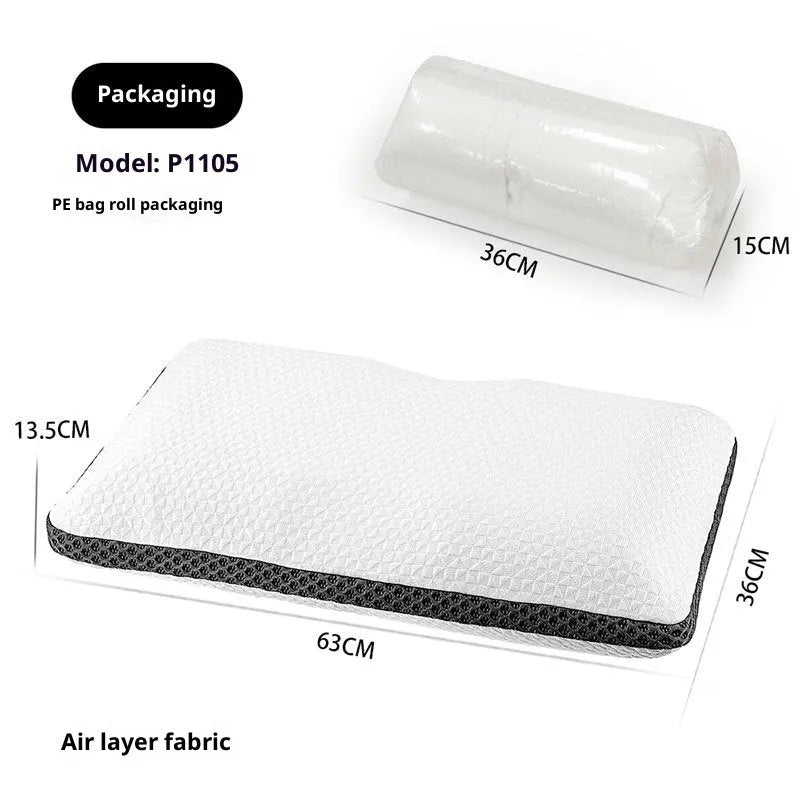 Cervical memory foam pillow 63x36x13.5cm with air layer cover in blue, white and blue, or white and grey