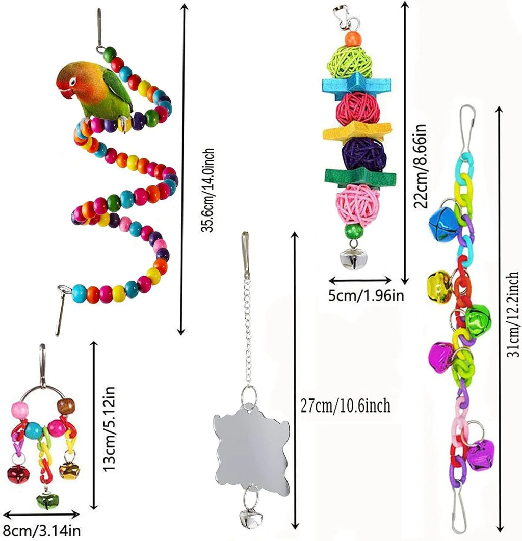Seven-piece wooden parrot toy set for bird cage accessories, wooden play pieces for parrots and birds