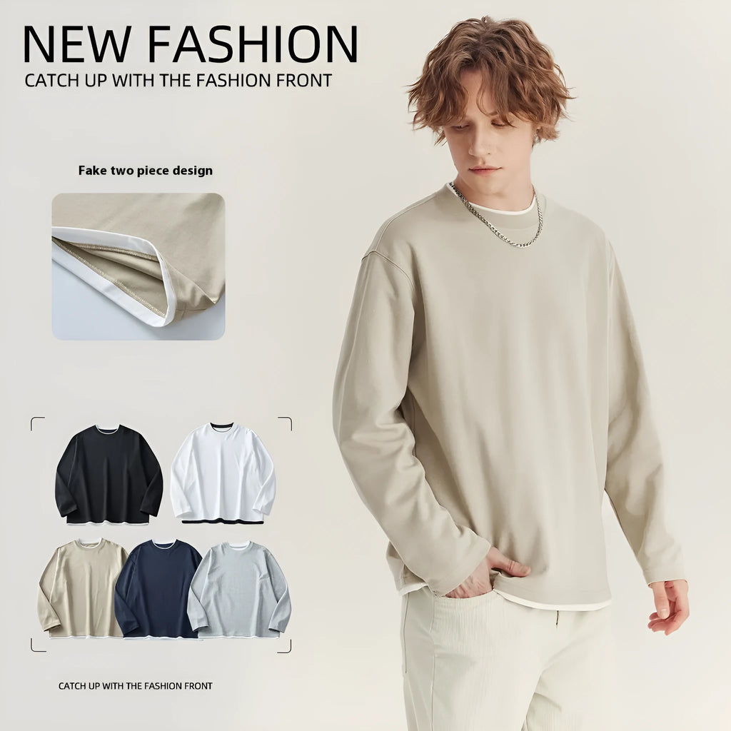 Men's loose fit long-sleeved cotton blend t-shirt in multiple colours