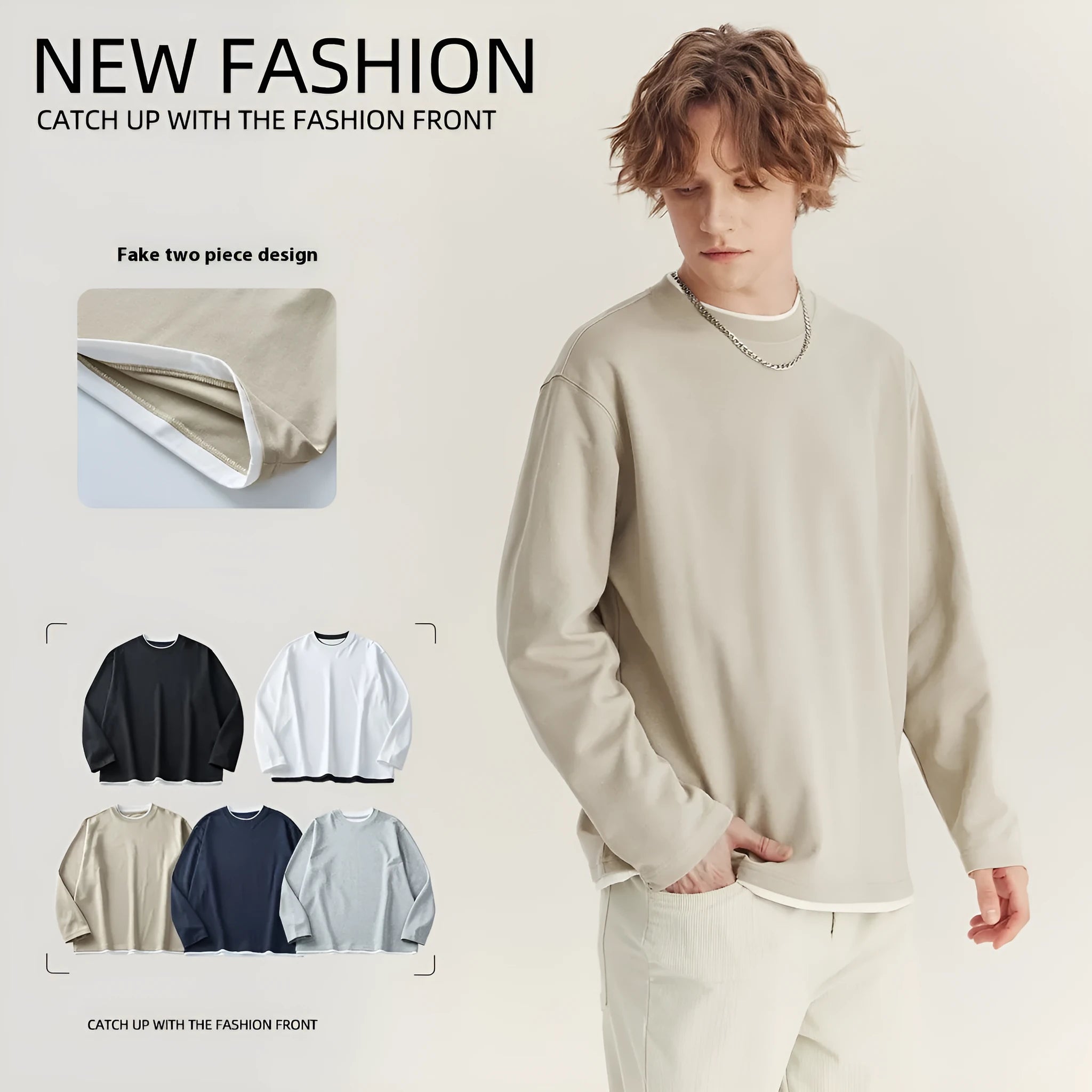 Men's loose fit long-sleeved cotton blend t-shirt in multiple colours
