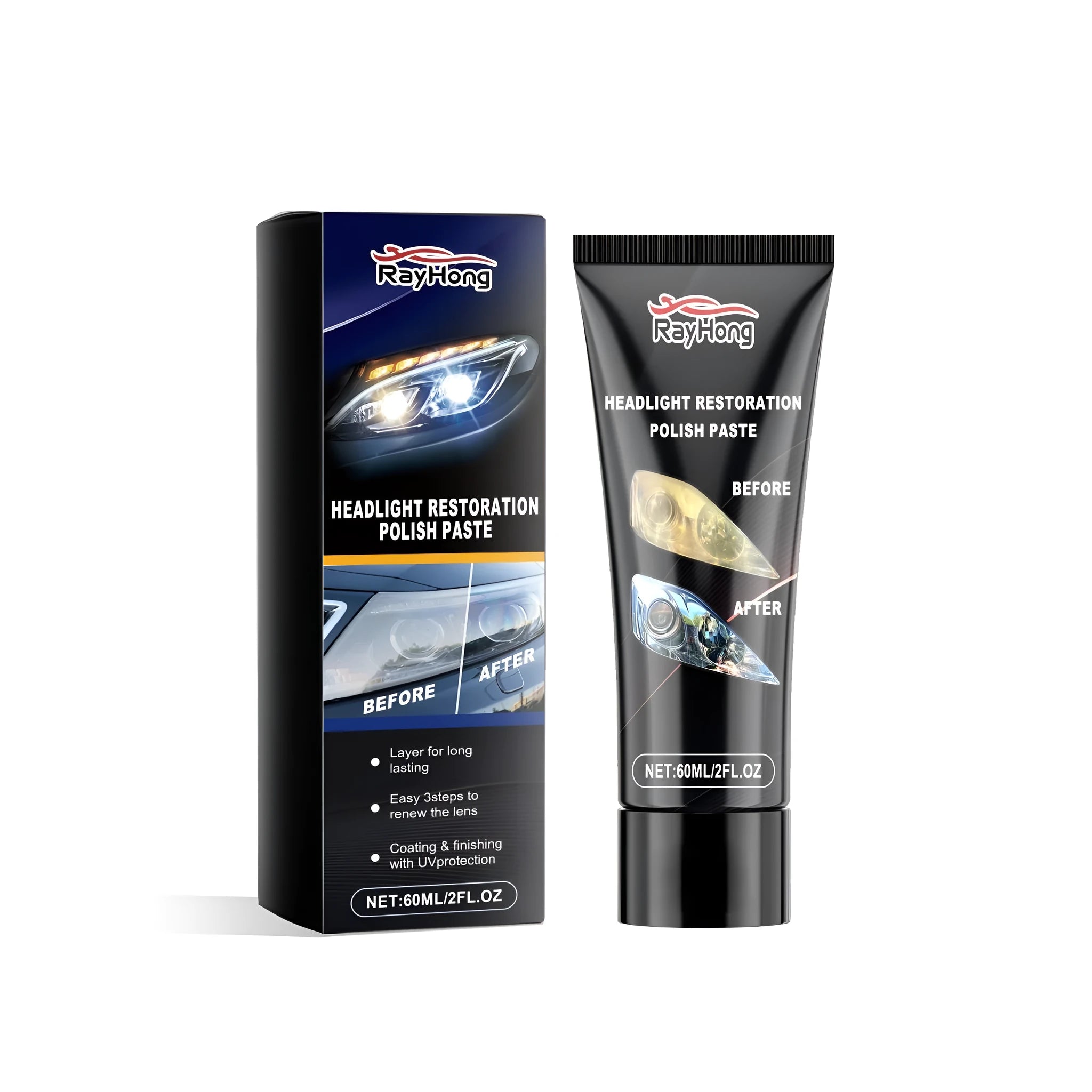 Headlight restoration polish paste repair cream in a PE tube, 5.5x13.3cm, for car headlights