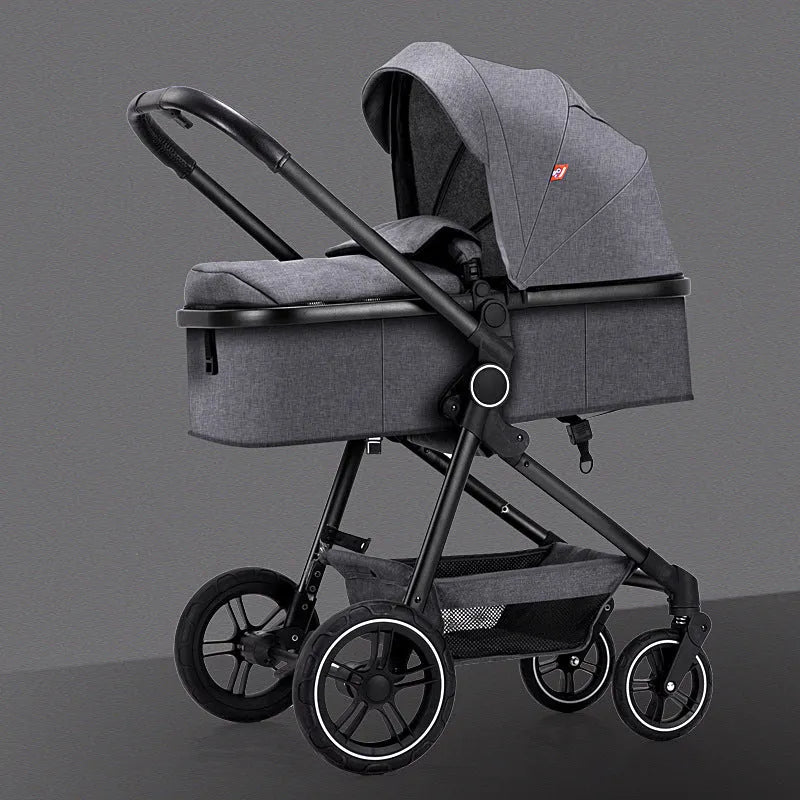 Four-wheel stroller with flat lying function, aluminium alloy frame, S-500-Classic Black colour, 15kg bearing weight, 45.5 x 20.5 x 67cm cart packaging size