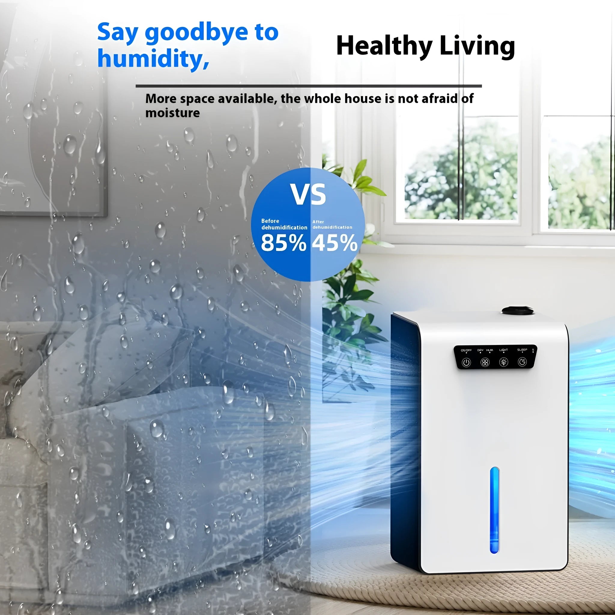 Milky white compact household dehumidifier for bedroom moisture control
