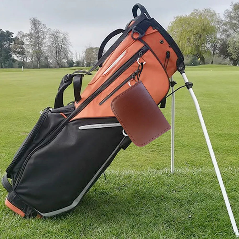 Brown leather golf storage bag with large capacity for clubs and accessories