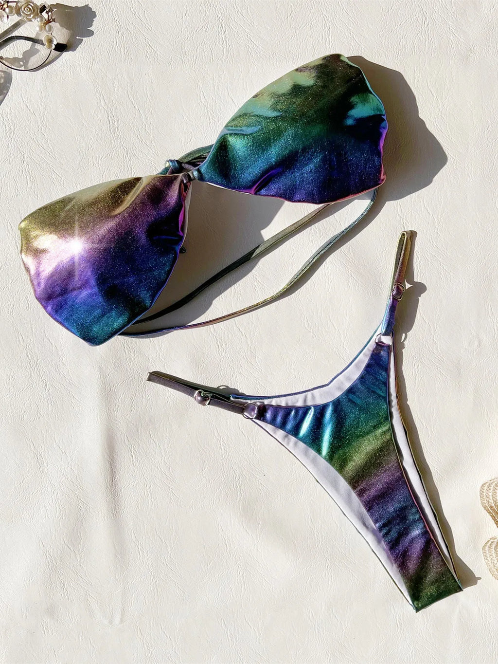 Gradient purple women's bikini swimsuit set on a white background