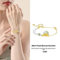 Pure silver peach blossom and safety buckle bracelet for women in New Chinese style, shown in electroplated gold tone.