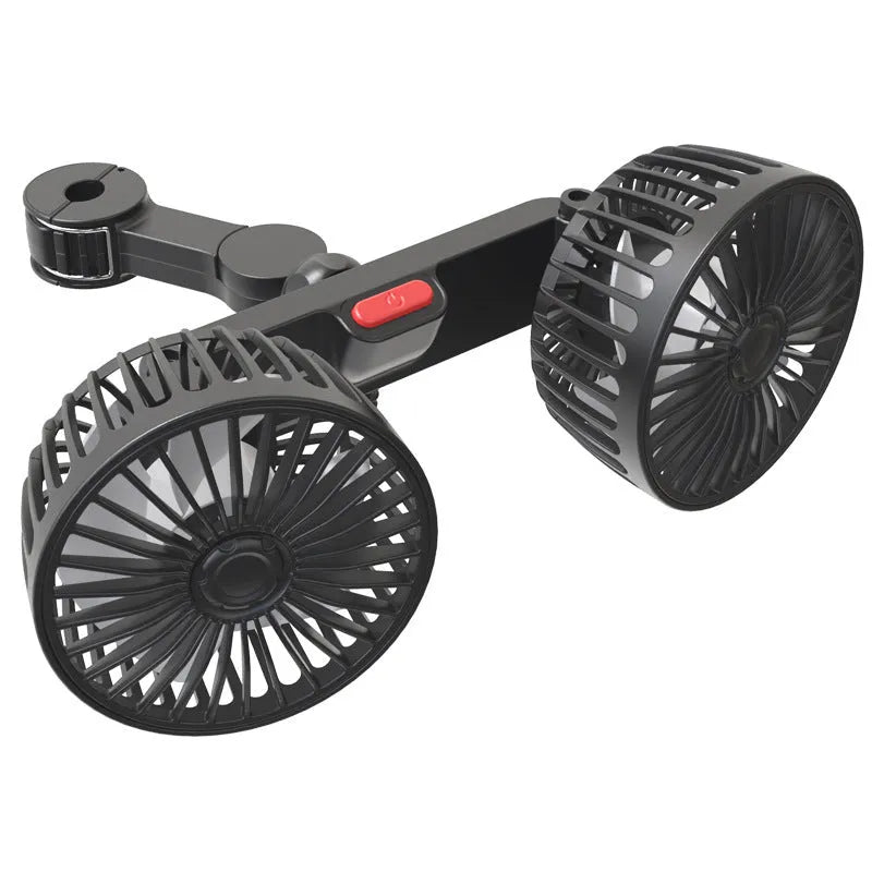 High Wind Power Chair Back Dual Head Fan clipped onto outdoor chair, plastic dual fan heads, portable battery fan for camping