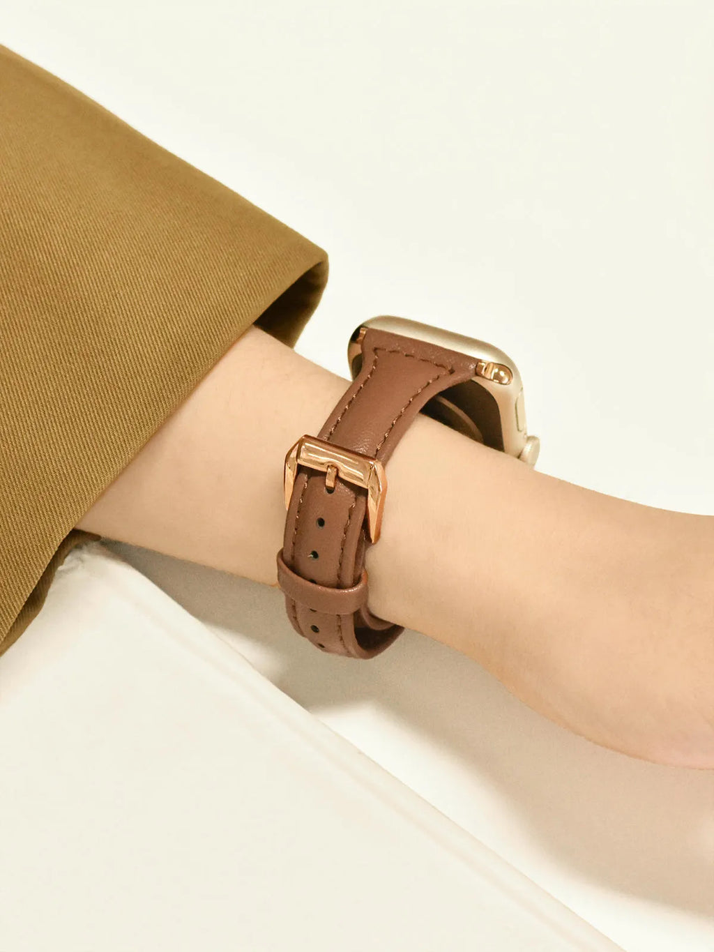 Women's retro slim PG leather strap for Apple Watch, 12mm width, stainless steel buckle, multiple colour options