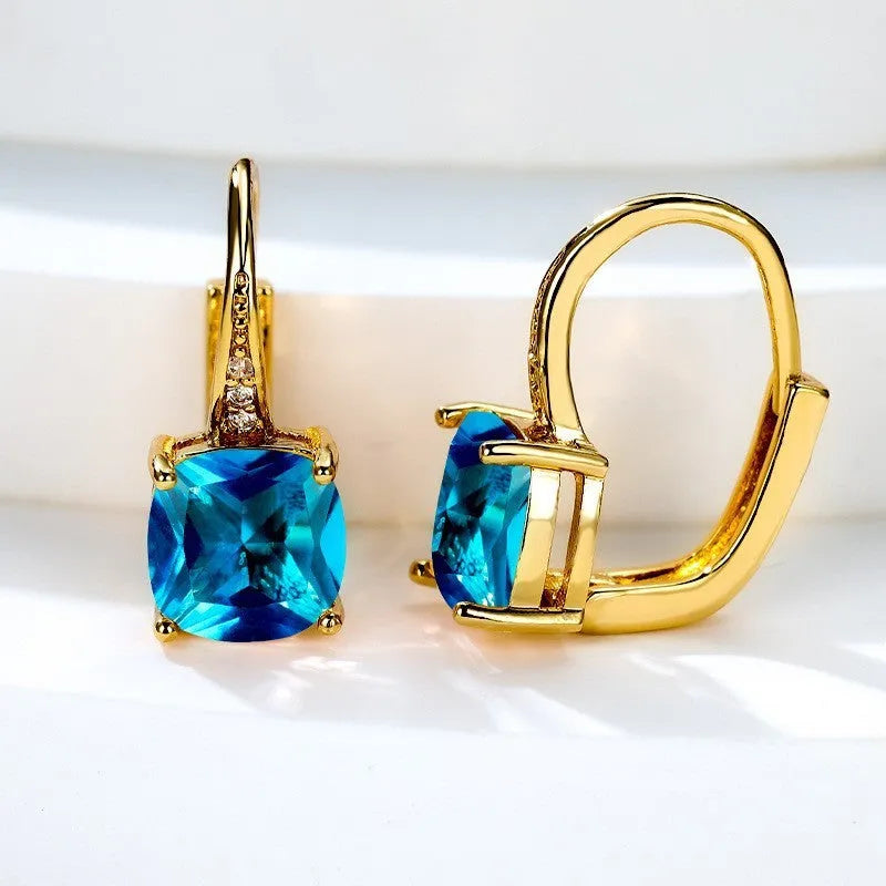 Square zircon geometric ear hooks Korean style electroplated copper jewellery golden platinum rose gold colours