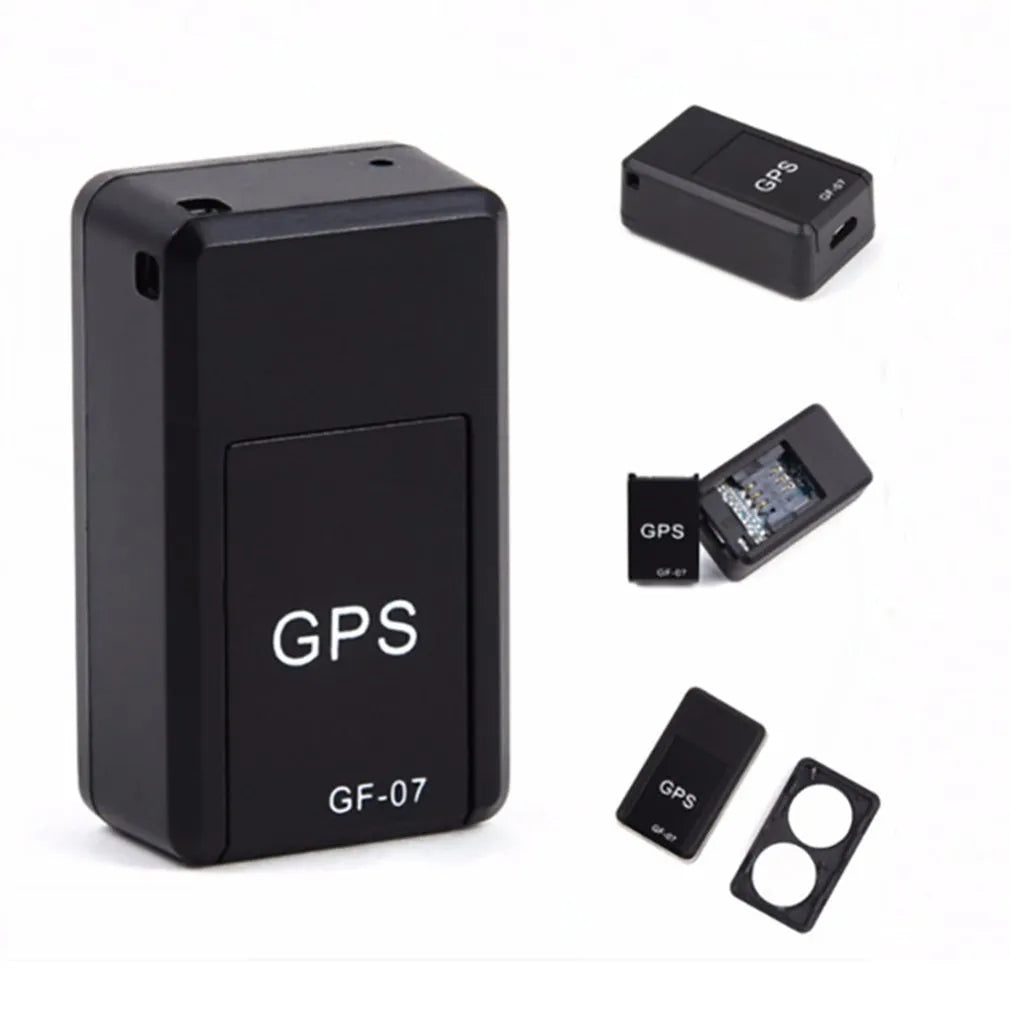 Black mini magnetic GPS tracker, 35×20×14mm, rechargeable with USB cable