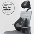 Adjustable punch-free chair headrest and lumbar support pillow in classic black with sponge or memory foam inner core
