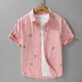 Men's light green pure cotton loose fit short sleeve cardigan shirt with letter print design
