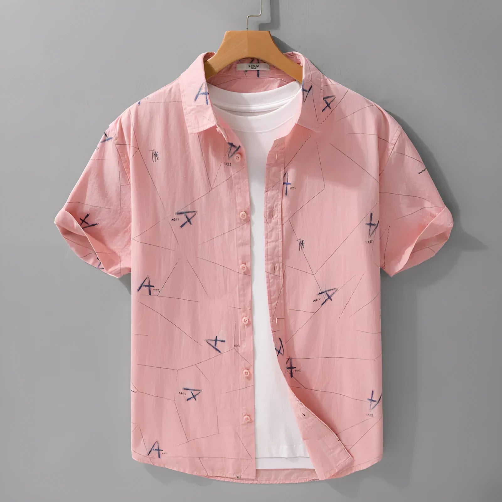 Men's light green pure cotton loose fit short sleeve cardigan shirt with letter print design