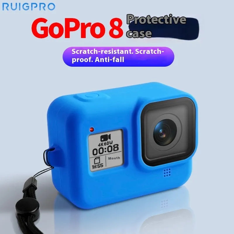 GoPro Hero8 Black silicone protective sleeve with carrying strap and lanyard accessories in multiple colour options