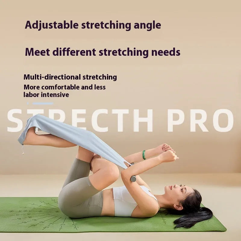 Grey and pink yoga multi-function stretching tool with iron frame for shoulder and hip flexibility exercises.