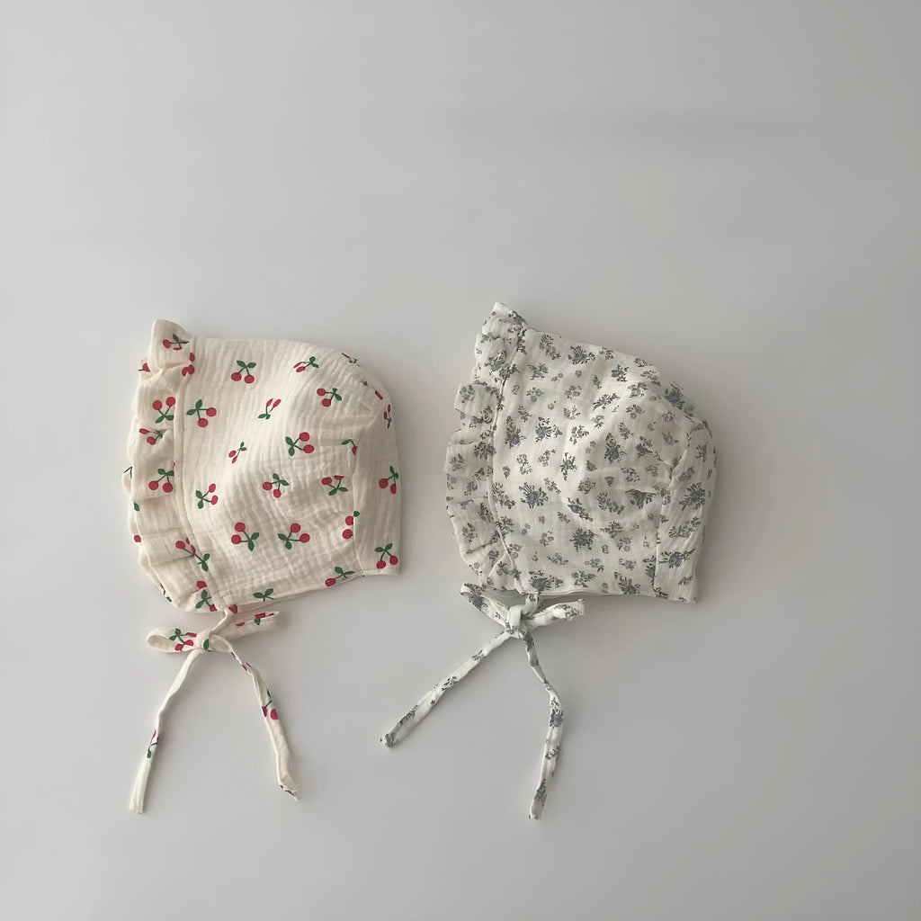 Cotton baby sun hat with full moon dome crown and floral pattern, 38-44cm for 0-12 months