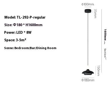 Adjustable Nordic style bedside pendant light in obsidian black finish with three colour temperature settings