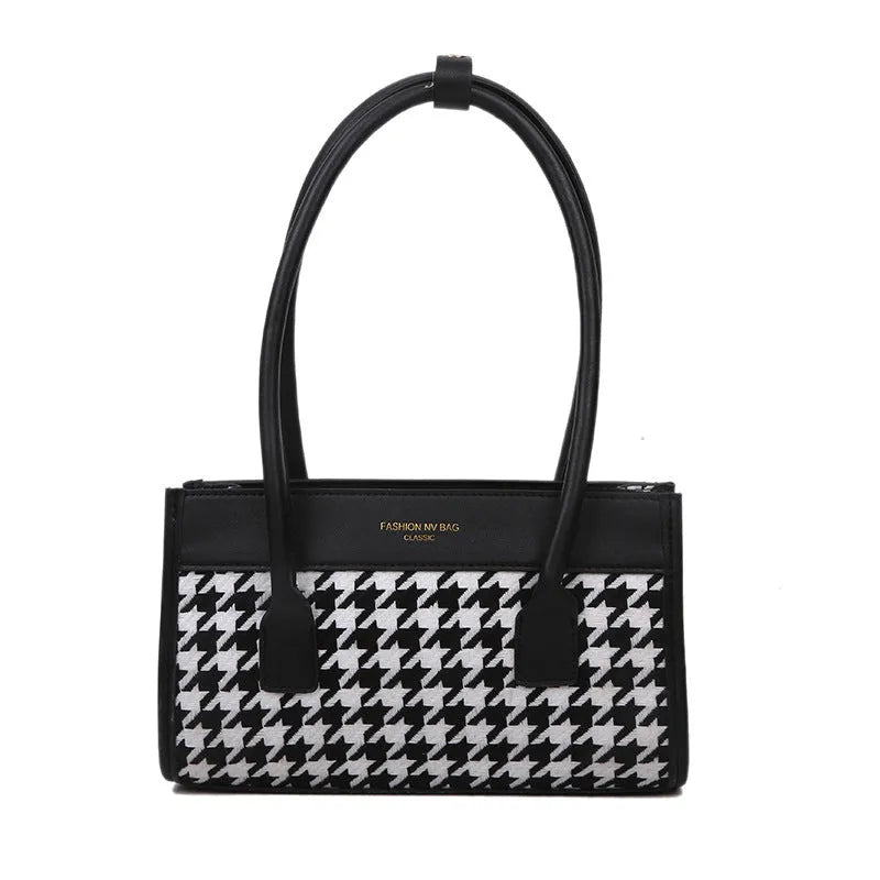 New Tide black plaid horizontal square cross-body handbag for women 28x16x8.5 cm