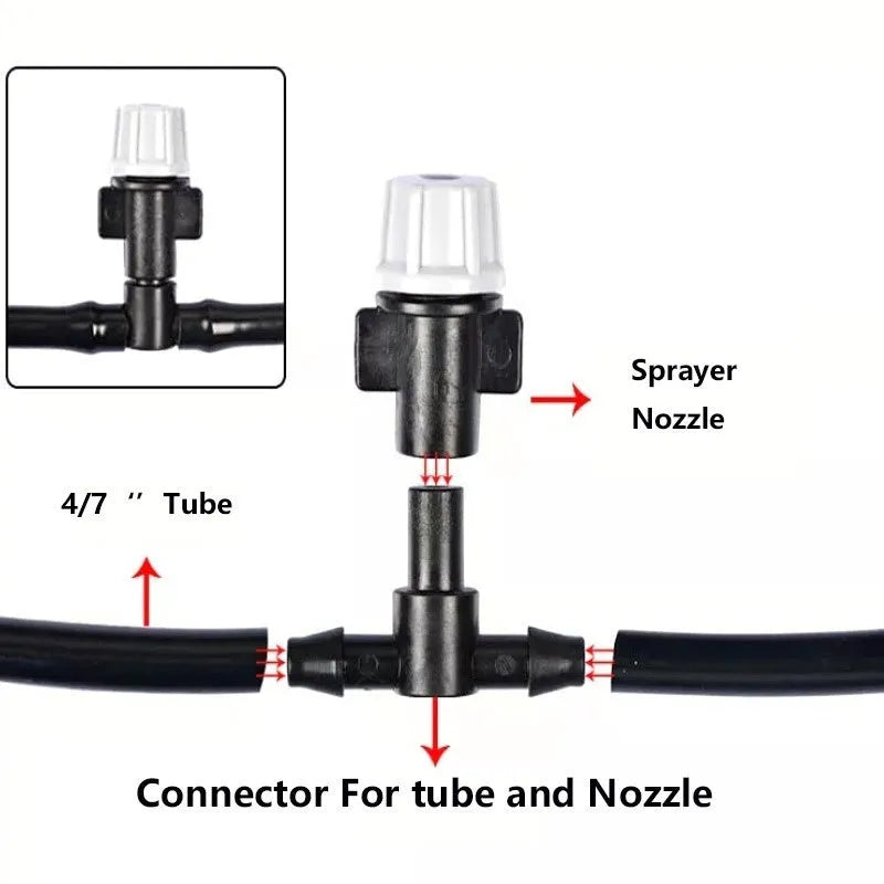 10-metre long green garden irrigation hose with 10 small micro spray heads for misting plants