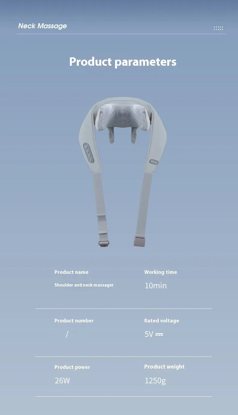Grey elastic fabric USB rechargeable neck and back massager with infrared function.