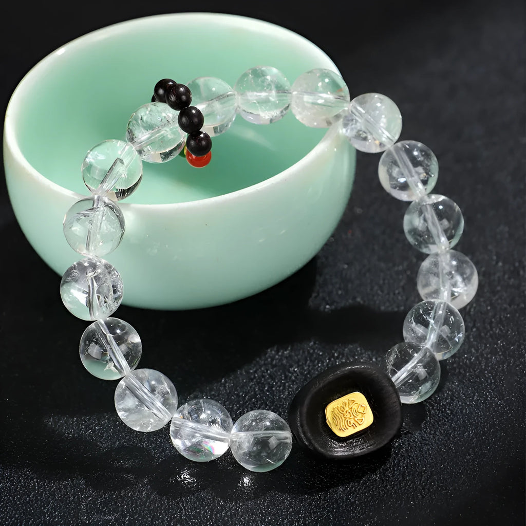 Handmade natural white crystal ebony bracelet with five warp ethnic design for unisex wear