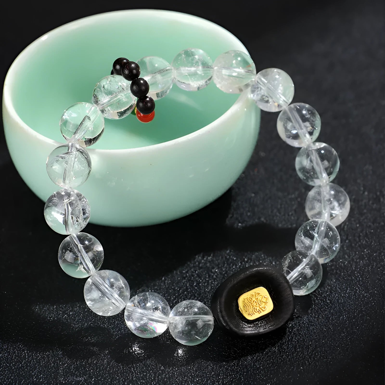 Handmade natural white crystal ebony bracelet with five warp ethnic design for unisex wear