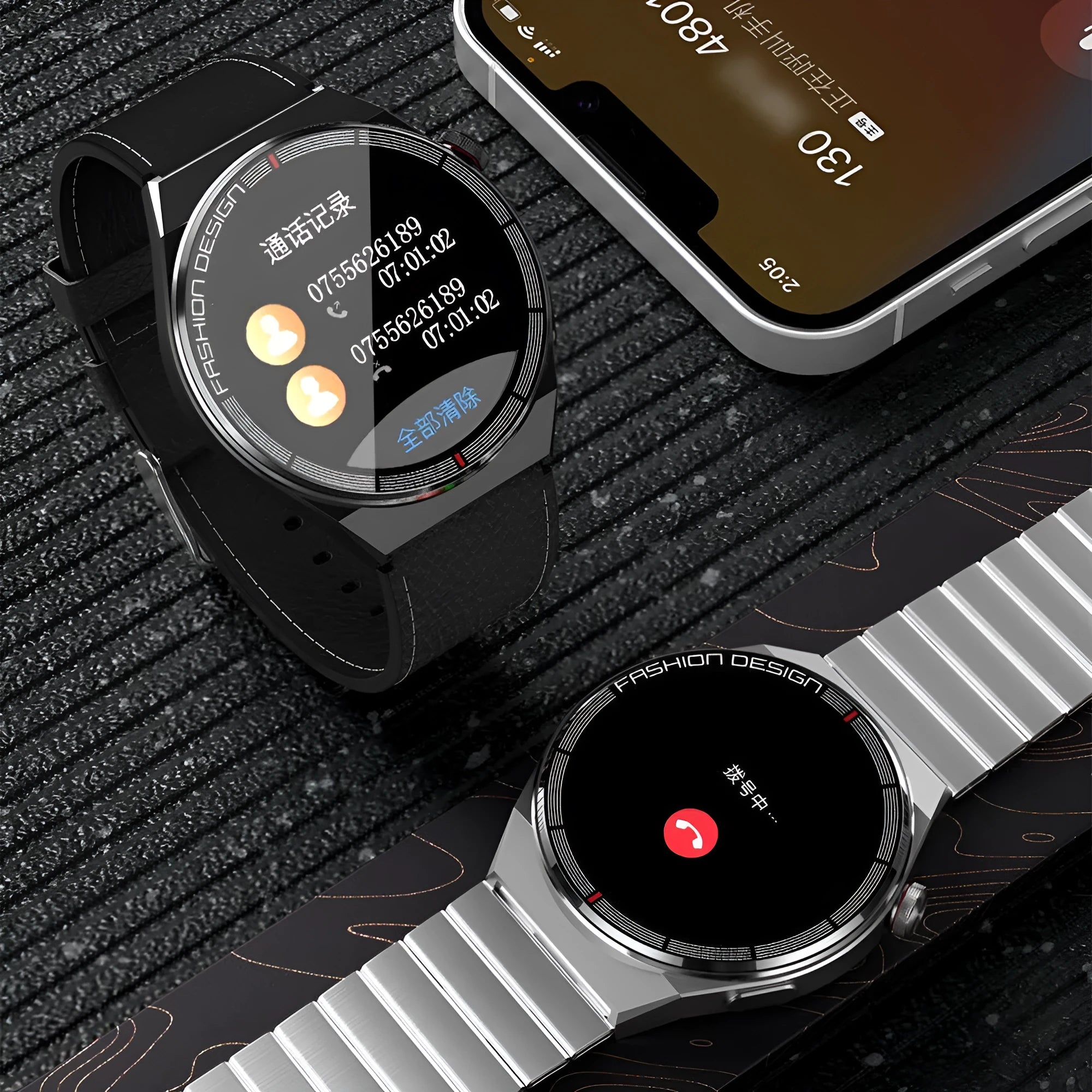 Black Bluetooth smartwatch with NFC on a wrist, showing heart rate data on its 1.28-inch screen.