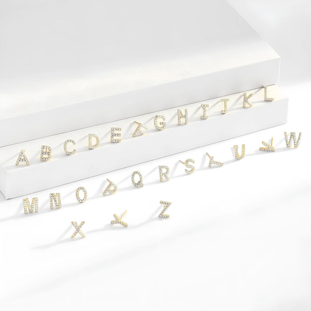 925 silver letter ear studs in gold electroplated finish with initial letter A