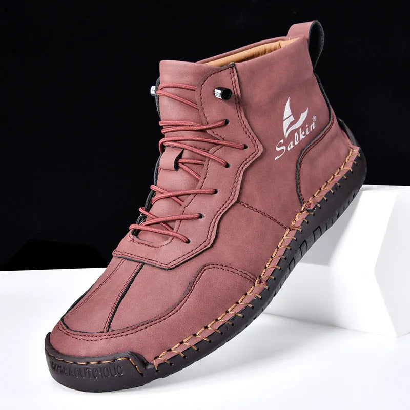 Men's high-top casual boots with elastic band and round toe in multiple colour options