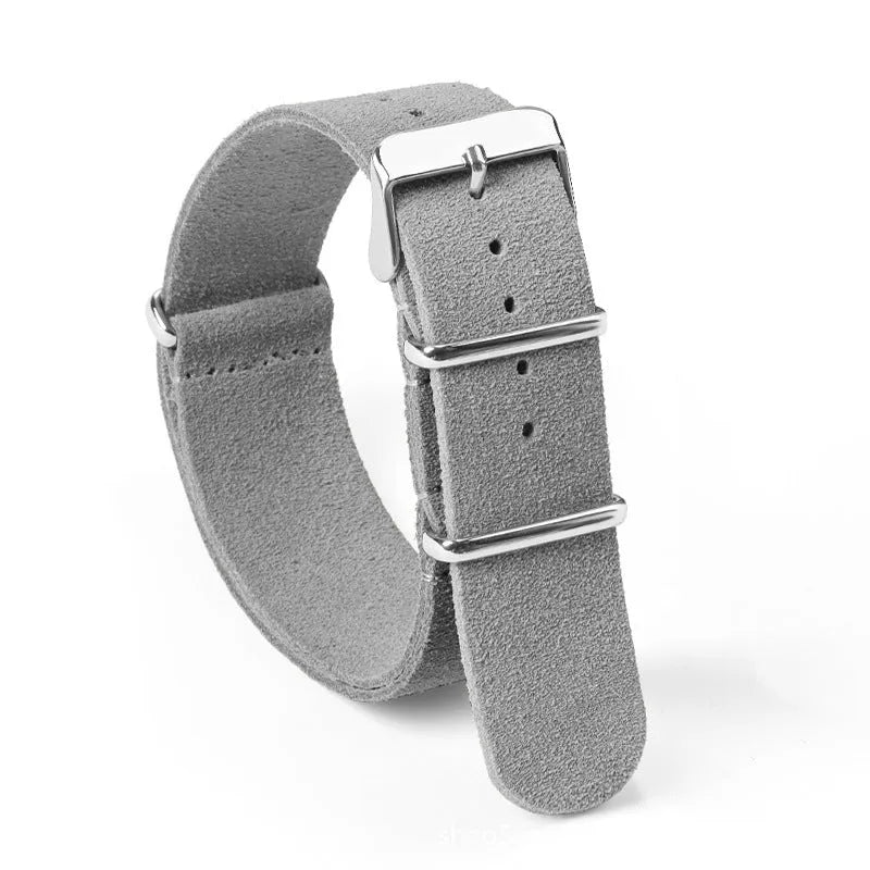 Genuine leather watch strap with velvet finish in brown, 20mm width, retro artistic style on display