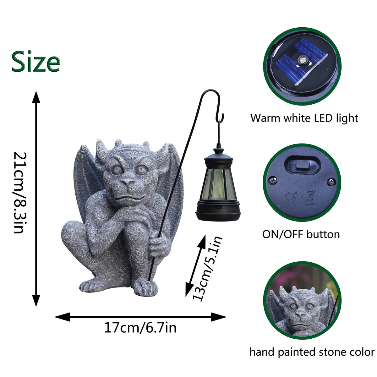 Solar garden light stone statue ghost resin ornament 17cm x 13cm x 21cm American style