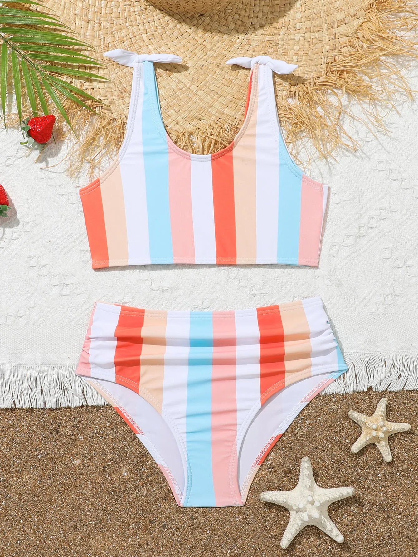 Girls' plaid print swimsuit briefs with separate top and bottom pieces