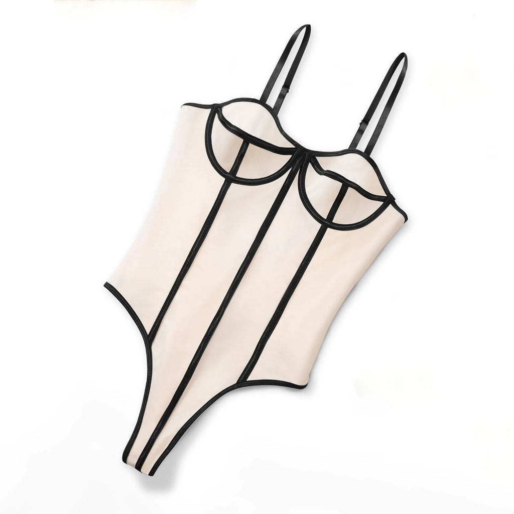 Women's khaki and white contrast colour sleeveless bodybuilding jumpsuit with shorts and hollow-out detailing.