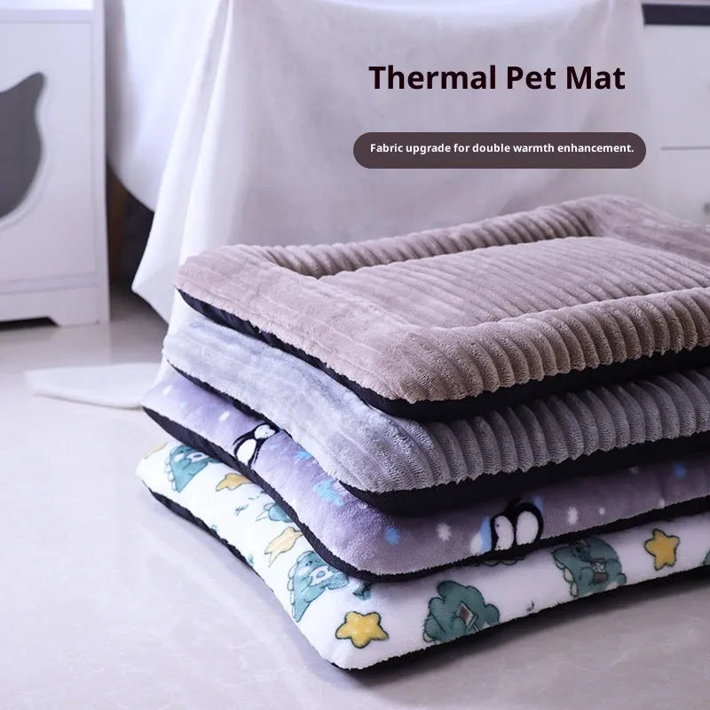Silver gray cotton pet bed with removable washable cover on floor
