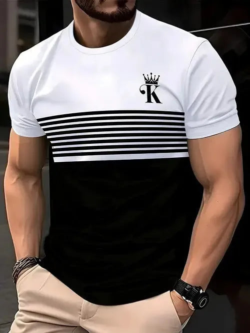 Men's loose fit casual short sleeve T-shirt in polyester, shown in a contrast colour option.
